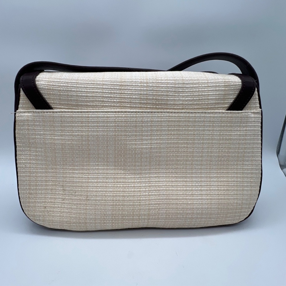 Etienne Aigner Shoulder Bag Small Cream Brown Woven Leather Turn-Lock VTG 80s - Picture 2 of 14